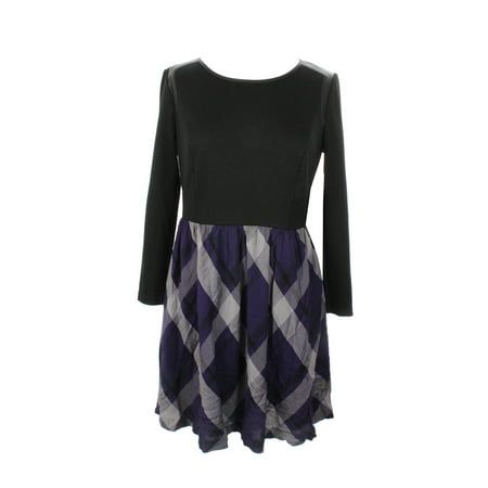 Kensie Purple Combo Long-Sleeve Plaid-Print Dress XS