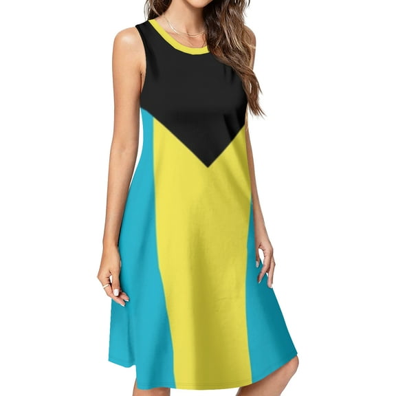 Flag of the Bahamas Spring Summer Dresses for Women Fashion T-shirt Dress Casual Sleeveless Loose Sundress with Pockets