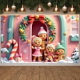 thumbnail image 4 of Pink Theme Christmas Banner Gingerbread Man Design Holiday Banner Christmas Wreath Decoration Bell Ornament Christmas Decoration Banner for Christmas Party Family Gathering Holiday Decoration, 4 of 9