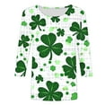 thumbnail image 5 of Besolor T-Shirts de la Saint-Patrick pour Femmes 2025 Graphique Trèfle Col Rond Manches 3/4 Hauts Décontractés Grande Taille T-Shirts d'Été, 5 of 5