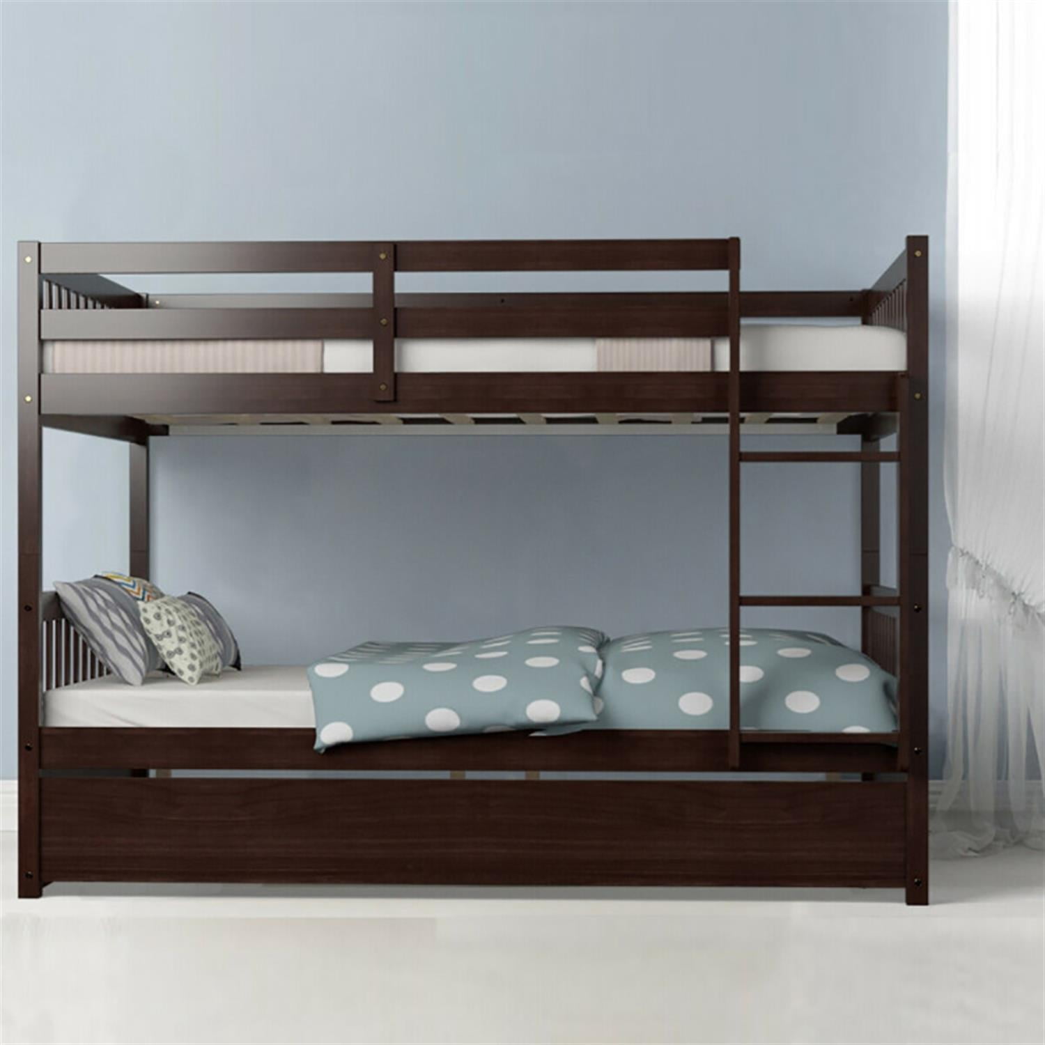 Demi Bonn Bunk Beds Full over Full with Ladder in the Steps and a Full Trundle, Bunk Bed Platform Twin Over Twin, Brown