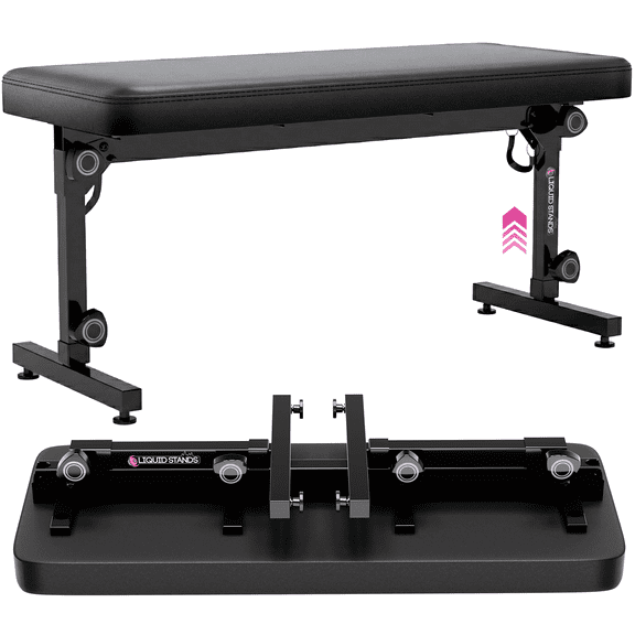Liquid Stands Foldable Duet Piano Bench Adjustable Height Music Stool - Portable Hydraulic Piano Bench Dual Seat for Keyboard Stand with Black Leather Padded Cushion for Musicians Stool Chair