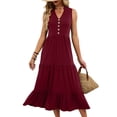 thumbnail image 4 of QUNYINEY Solid Womens Sundress A-Line Sleeveless Long Dresses Vacation V-Neck Flowy Loose Fit Shirt Dress, 4 of 9