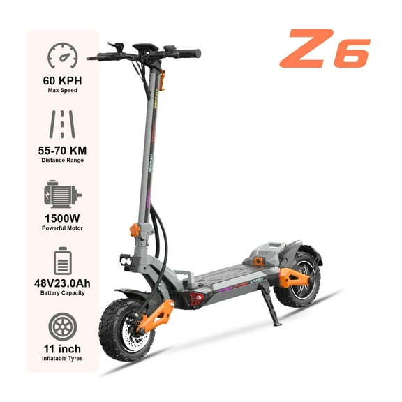 Z6 1500W Range 70km Portable Escooter Electric Scooter for Adults with 48V23.4AH Battery 11 Inch Off-Road Tire