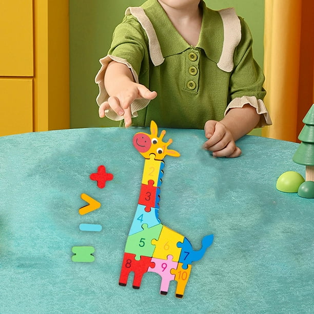 Rompecabezas de números, rompecabezas de madera para niños, juguete de clasificación de formas de colores, juguetes Montessori para niños de 3 años Jirafa CUTICAT Rompecabezas de madera