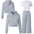 thumbnail image 4 of AHTJRT Kids Tracksuits Set Full Zip Hooded Jacket Basic Shirts and Wide Leg Pants Outfit Fashion Solid 3 Pieces Athletic Clothing Sets Gray 10-11 Years, 4 of 4