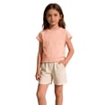 thumbnail image 4 of Maean Toddler Girls Short Sleeve T Shirt Ruffle Hem Solid Color Crew Neck Casual Loose Summer Cotton Top, 4 of 7