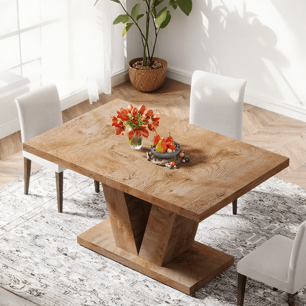 Tribesigns 47" Dining Table for 4, Wood Oak Kitchen Table with Heavy Duty Pedestal for Dining Room