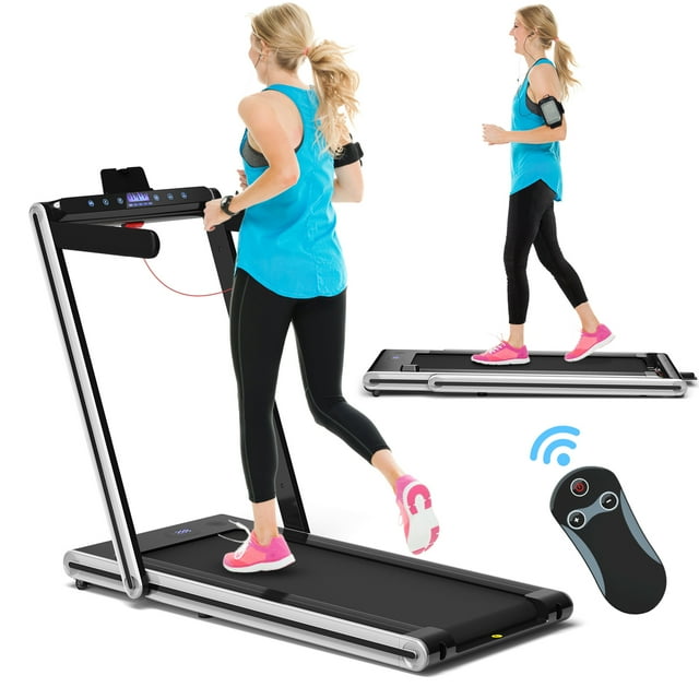 Gymax 2.25HP Folding Treadmill 2-in-1 Walking Running Machine w/ APP & Remote Control Silver