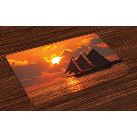 Sailboat Placemats Set of 4 A Boat Sailing in Front of a Sunset in Key West Florida Sundown Tropical, Washable Fabric Place Mats for Dining Room Kitchen Table Decor,Orange Dark Orange, by (Best Place To Order Florida Oranges)