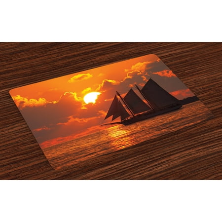 Tropical Fabrics Key West Sailboat Placemats Set of 4 A Boat Sailing in Front of a Sunset in Key West Florida Sundown Tropical, Washable Fabric Place Mats for Dining Room Kitchen Table Decor,Orange Dark Orange, by Ambesonne ()