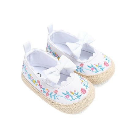 

Infant Newborn Baby Girls Embroidery Shoes Bow Knot Non-Slip Princess Flat Sole Shoes 0-18M