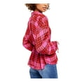 thumbnail image 2 of Free People Womens Ruched Plaid 3/4 Sleeve Collared Button Up Top  Size, 2 of 4