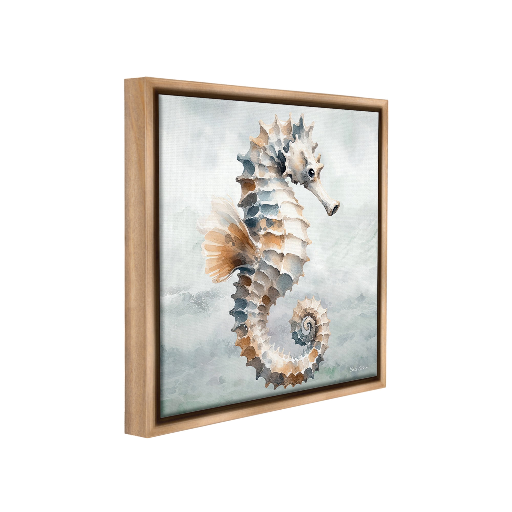 Stupell Industries Detailed Ocean Seahorse Animals & Insects Painting Brown Floater Framed Canvas Art Print Wall Art, 25 x 25