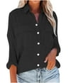 thumbnail image 2 of Jsaierl 3/4 Length Sleeve Womens Tops Striped Button Down Shirts Oversized Work Office Collared Blouses Comfy Loose Fit Shirts with Pockets, 2 of 6
