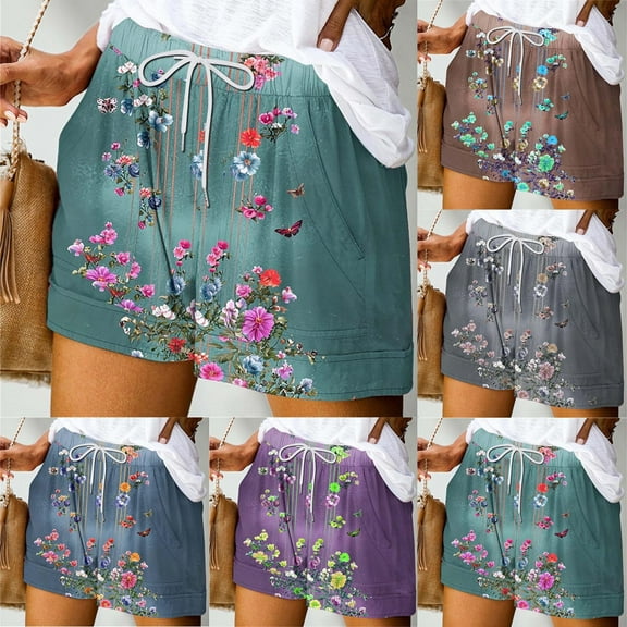 POROPL Summer Shorts for Women Fashion Casual Shorts with Pockets Print Short