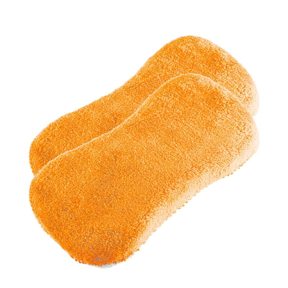 Unique Bargains 2pcs Orange Coral Fleece Cleaning Sponge Double Sided Dirt Washing Foam Cleaning Tool for Cars