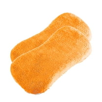 Unique Bargains 2pcs Orange Coral Fleece Cleaning Sponge Double Sided Dirt Washing Foam Cleaning Tool for Cars
