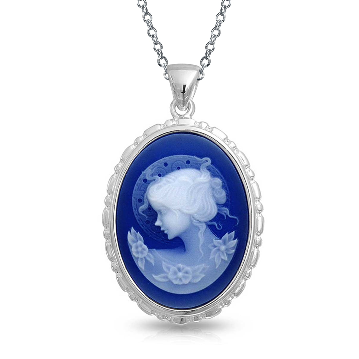 Bling Jewelry Vintage Style Royal Blue Craved Victorian Lady Cameo