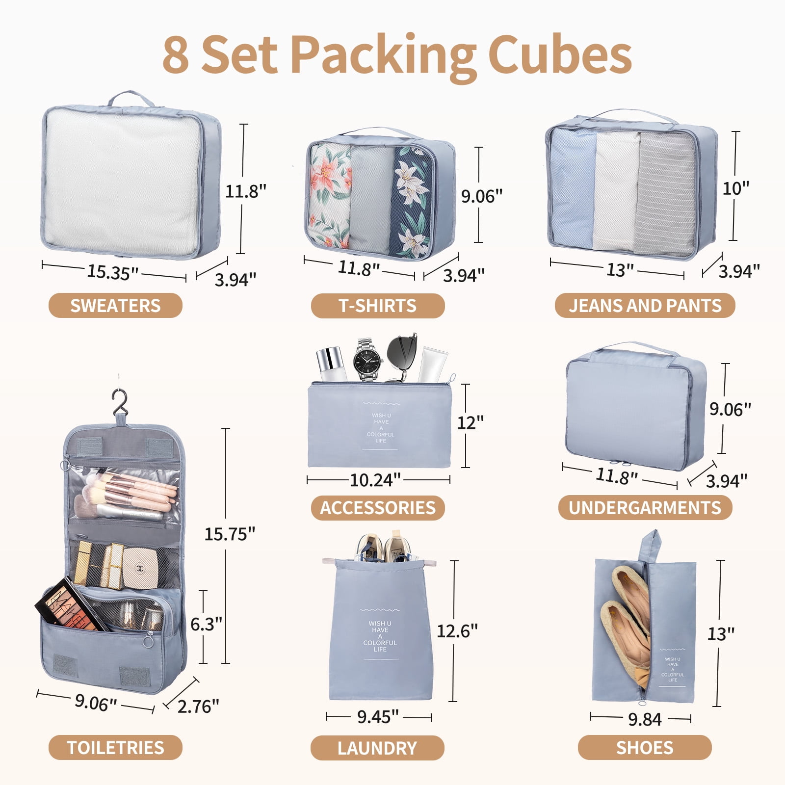 Ktaxon 3-Piece Softside Luggage Set With 8 Set Pcaking Cube TSA Lock, 360° Spinner Wheels Black