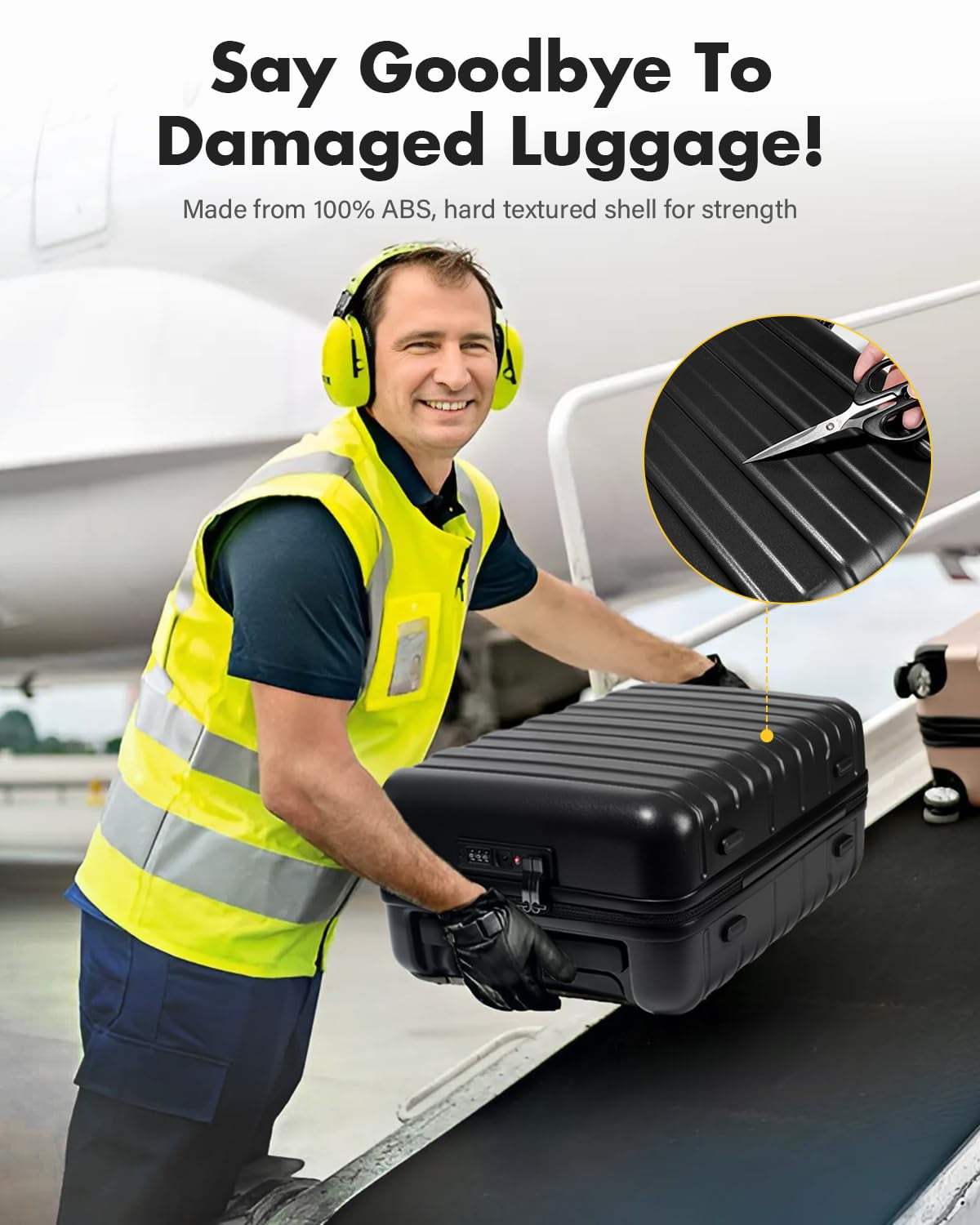 16 Inch Airline Approved Underseat Carry On Luggage, Lightweight Hard Shell Personal Item Suitcase with TSA Lock & Spinner Wheels, Black for Travel