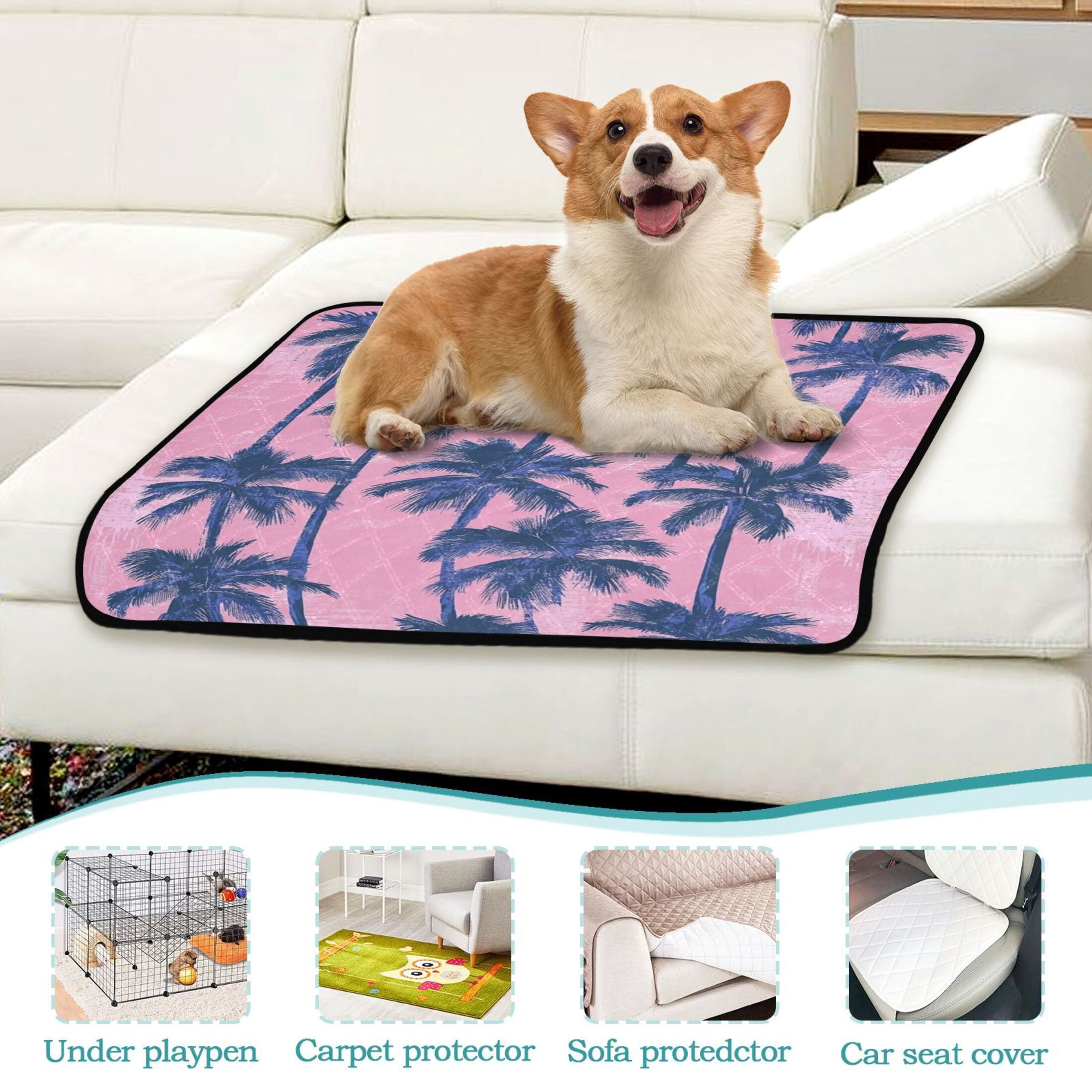 Qxltty Palm Trees Cat litter Pads Pet Set of 3 Diaper Mats Center Anti-leakage Layer Absorbent Soft and Comfortable
