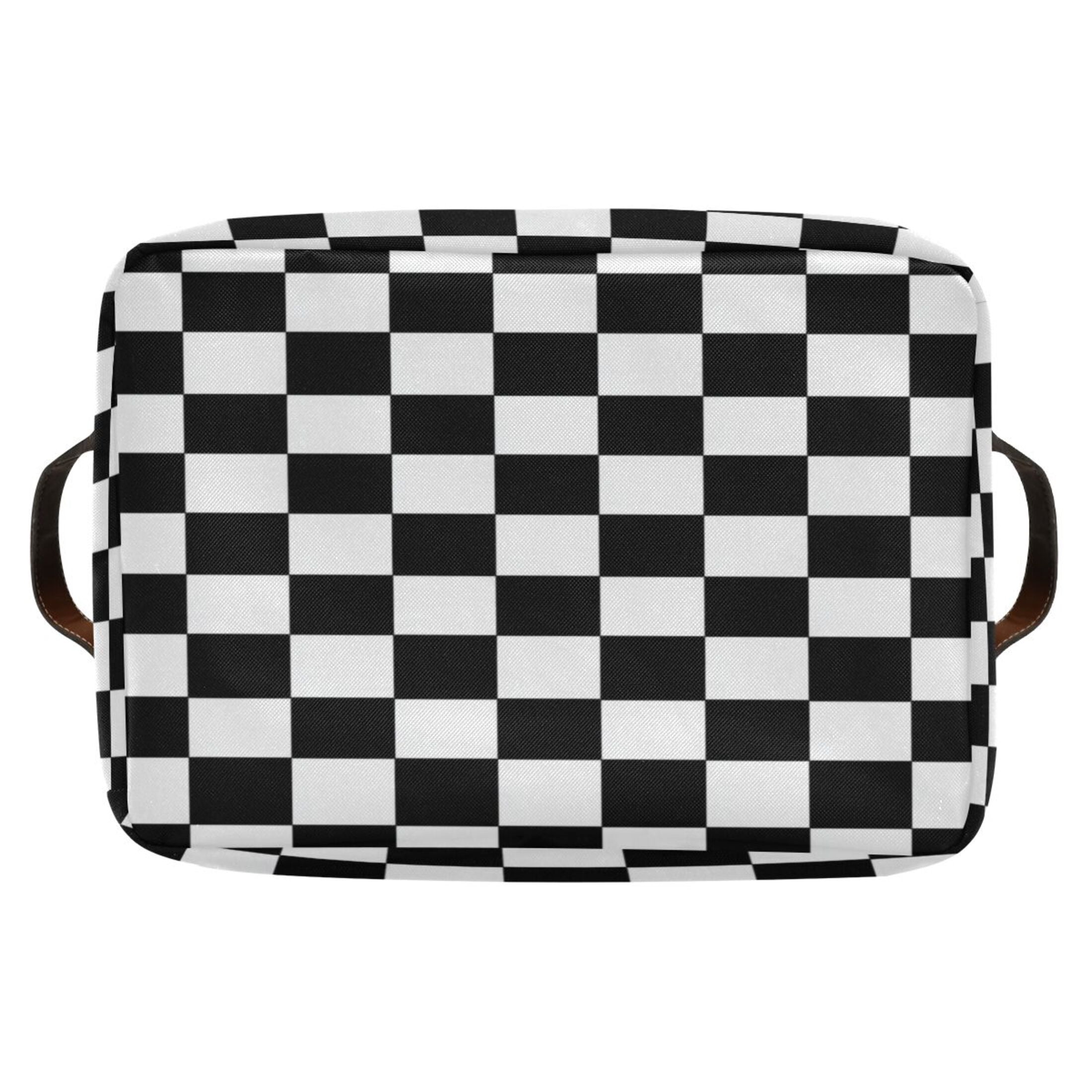 Black and White Check Foldable Storage Basket,Canvas Fabric Foldable Storage Bins with Handles Open Home Storage Bins Boxes for Toy Book Shelf Closet Baskets