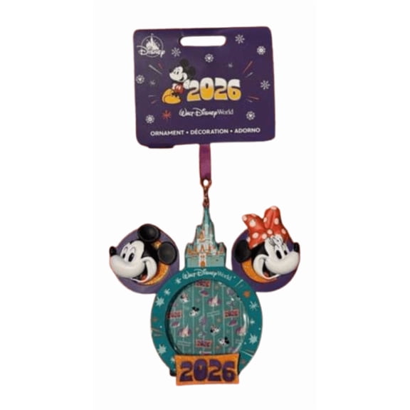 Disney Parks WDW Mickey Minnie 2026 Picture Frame Christmas Ornament New W Tag