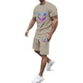 thumbnail image 3 of Men Outfits 2 Piece Men's Casual Suits Summer Loose Fit Printed Design Comfortable Stretchy Fabric Daily Wear T Shirt Running Suit Men Halloween Suit Formal Wool Jacket Silk Mens Bathing Suit Brown L, 3 of 3