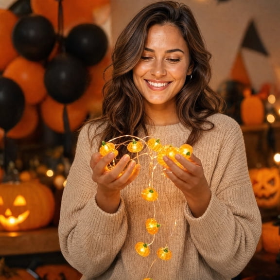 AuroraX Halloween Pumpkin String Lights Thanksgiving Mini Pumpkin Lights Table Warm White Timer Battery Operated Fall Indoor Decor Orange