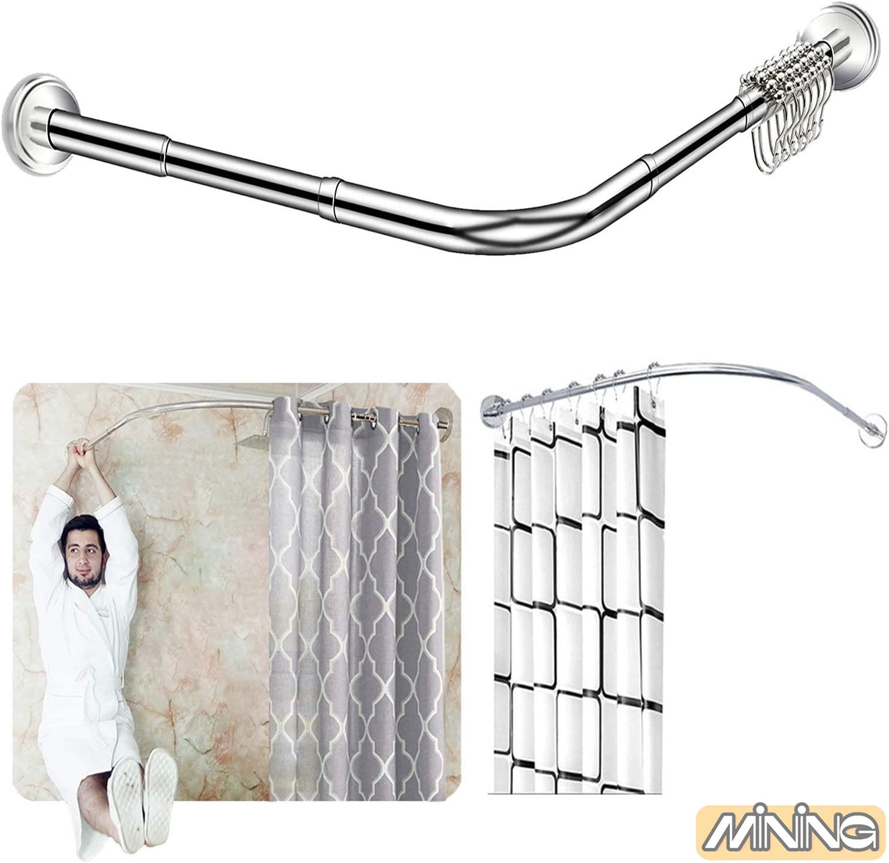 Telescopic corner shower curtain rod drill free installation 304