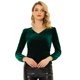 thumbnail image 1 of INSPIRE CHIC Blusa de terciopelo de manga larga con decoración de botones y cuello en V para mujer Verde oscuro XL, 1 of 5