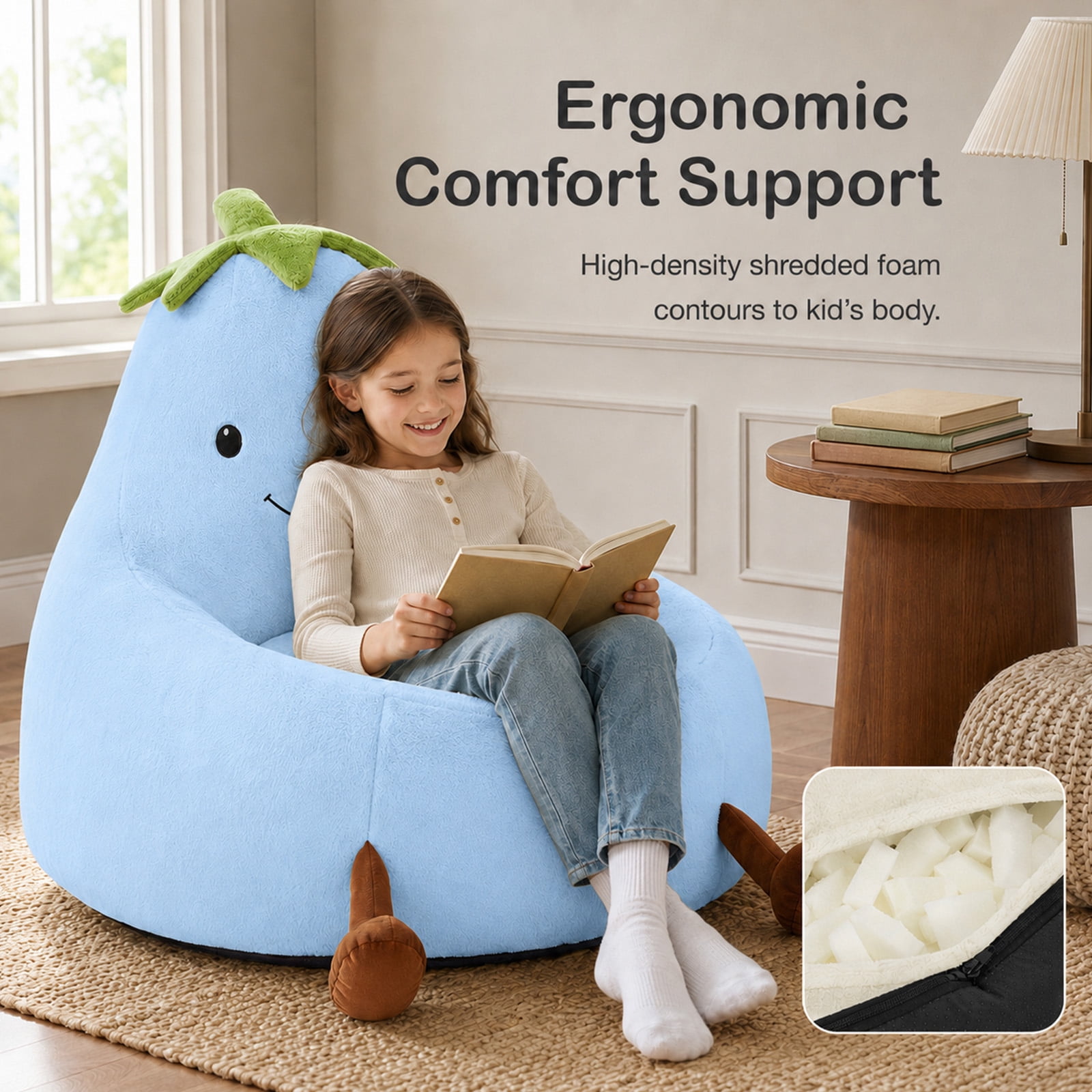 Alvantor Kids Bean Bag Chair, Stuffed Toddler Couch with Artificial Rabbit Fur Cover for Teens & Kids, Comfy Lazy Sofa Chair for Reader, Living Room, Bedroom