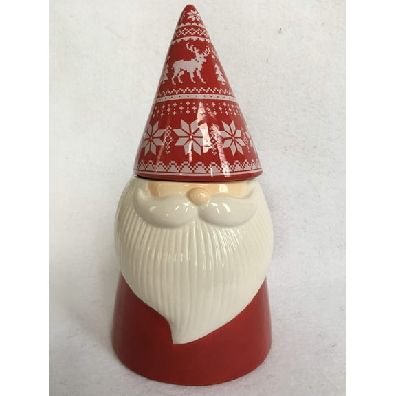 Christmas Argyle Hat Santa Gnome Ceramic Jar