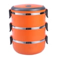 thumbnail image 1 of Fiambrera térmica de acero inoxidable de tres niveles con cierre hermético para almacenar alimentos (naranja), 1 of 7