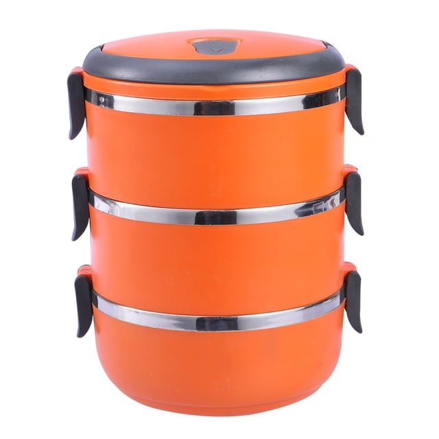 Three Tiers Stainless Steel Thermal Insulated Lunch Box Lock Container Food Storage Boxes (Orange)