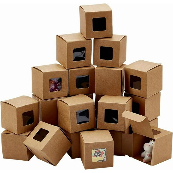 2 Inch Mini Gift Boxes with Window 40pcs Square Paper Box Foldable Chocolate Cookies Candy Box Small Homemade Soap Packaging Boxes for Wedding Christmas Proposal Party Decor Brown diy