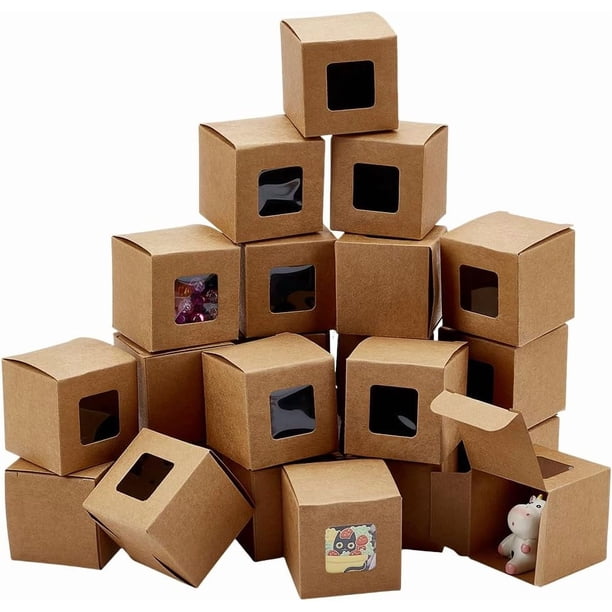 Mini cajas de regalo de 2 pulgadas con ventana, 40 unidades, cuadradas, plegables, para chocolate, galletas, dulces, jabón casero pequeño.