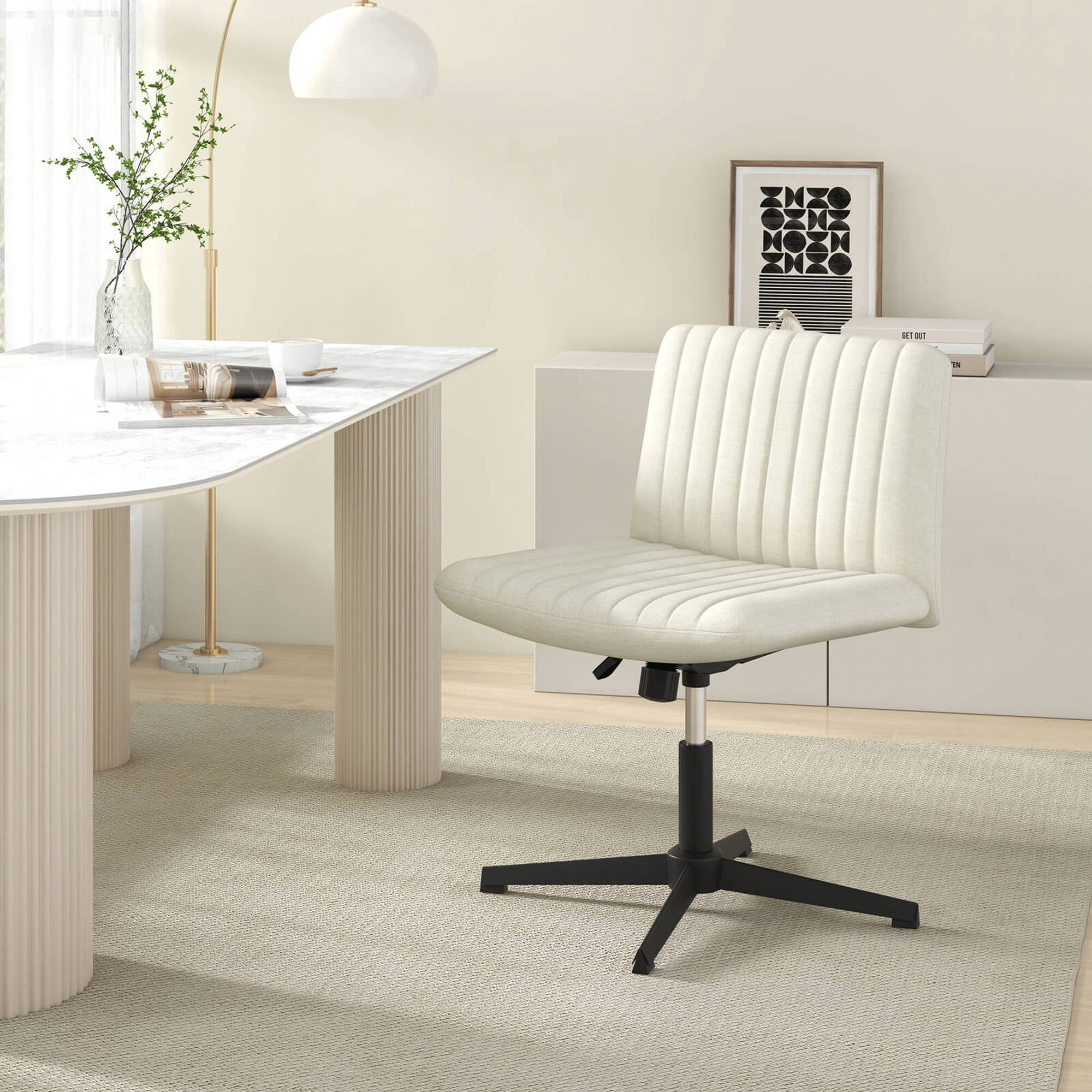 Costway Criss Cross Legged Office Chair Ergonomic Mid Back Computer Desk Chair Beige