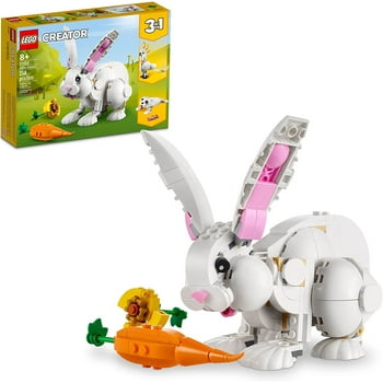 LEGO Creator 3 in 1 White Rabbit Animal Toy Building Set, Easter Gift for Kids Ages 8 , Build an Easter Bunny, a Seal or a Parrot Figure, Creative Play Easter Basket Stuffer for Boys and Girls, 31133