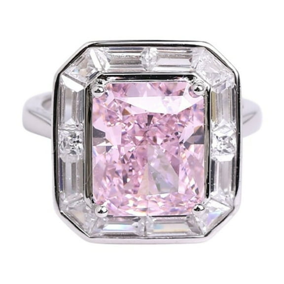 Elegant Radiant Cut Engagement Rings for Women 8 Carat Crushed Ice Wedding Ring Sterling Silver CZ Statement Pink Cocktail Rings for Her