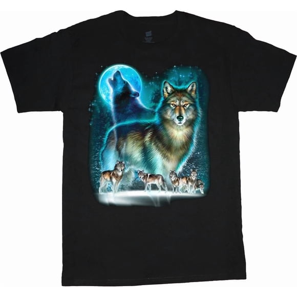 T-shirt Graphique Lune Loups Majestueux Faune Nature Animal Nouveauté, pour Unisexe jusqu'à 3TG