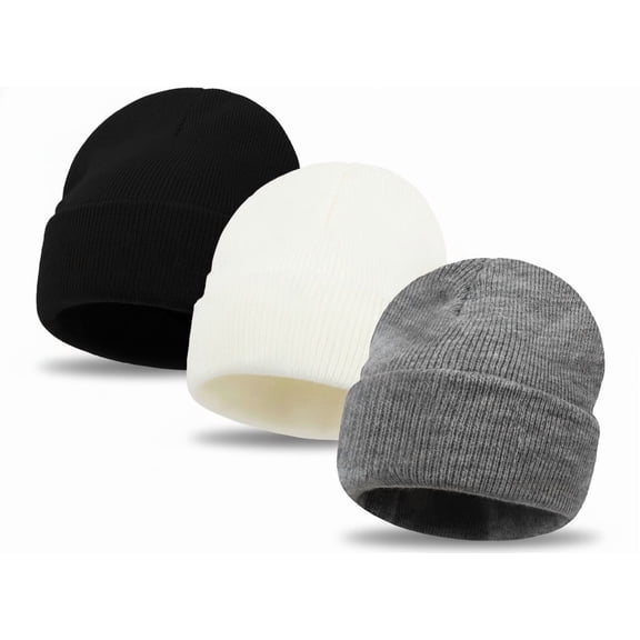 3-Pack Kids Soft Knit Beanie Warm Winter Cap for Boys Girls Children, Stretchy Cozy Beanies, Warm Knit Hats for Toddlers
