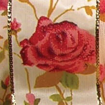 The Ribbon People White and Gold Floral Wired Craft Ribbon 2.5" x 27 Yards