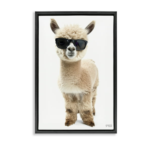 Stupell Industries Cool Alpaca & Glasses Animals & Insects Painting Black Floater Framed Art Print Wall Art, 17 x 25