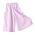 thumbnail image 3 of ZHOGXU Kids Child Girls Summer Capri Pants Elastic Waist Solid Color Wide Leg Breathable Lightweight Fashion Trousers With Pockets For Casual Daily Wear ,Purple,10-11 Years, 3 of 6