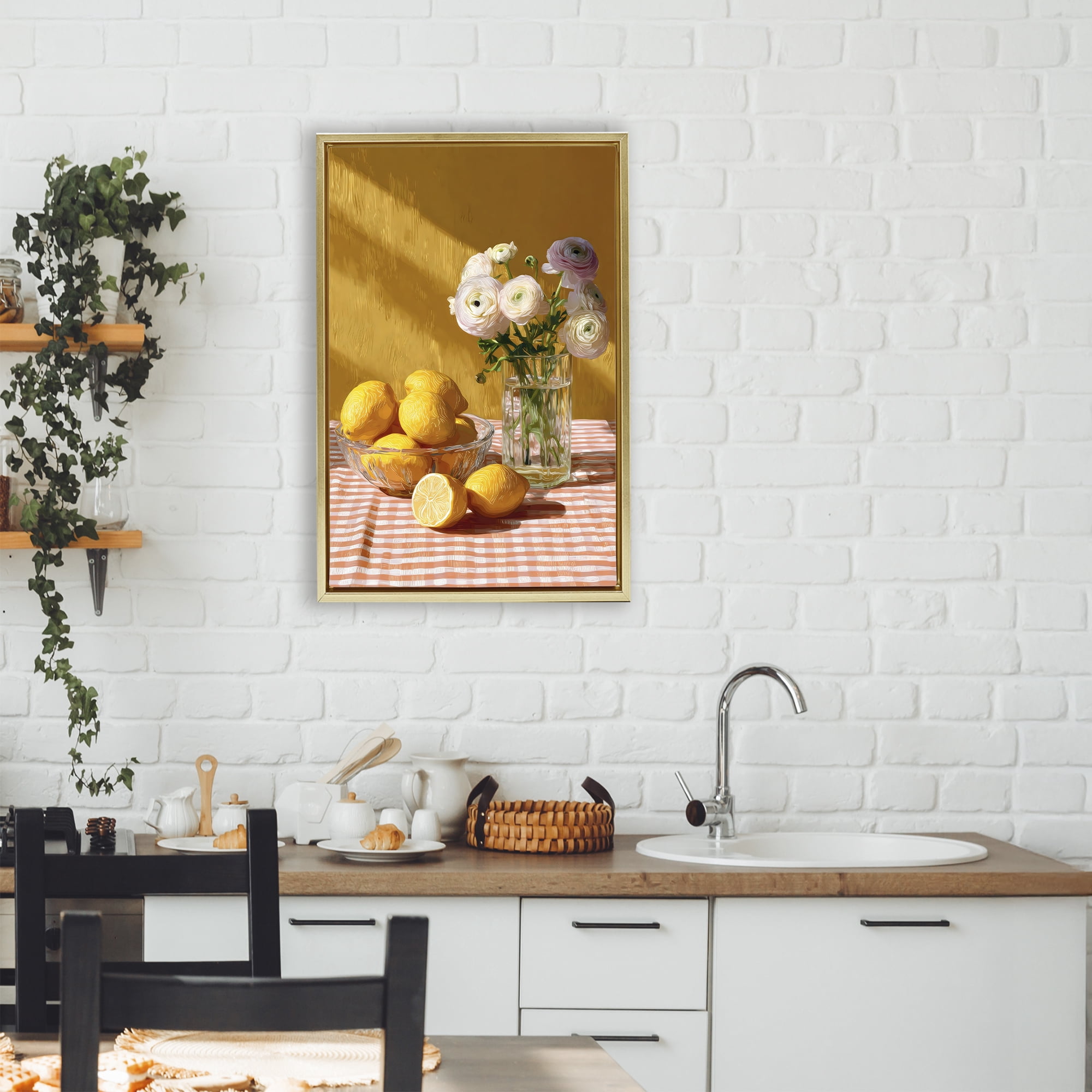 Stupell Industries Lemony Breakfast Arrangement Gold Framed Floater Canvas Wall Art, design by Petal Prints Design