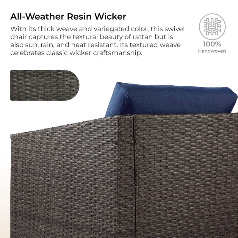 CHITA 2-Piece Outdoor Swivel Gray Wicker Chair with Cushion, Blue