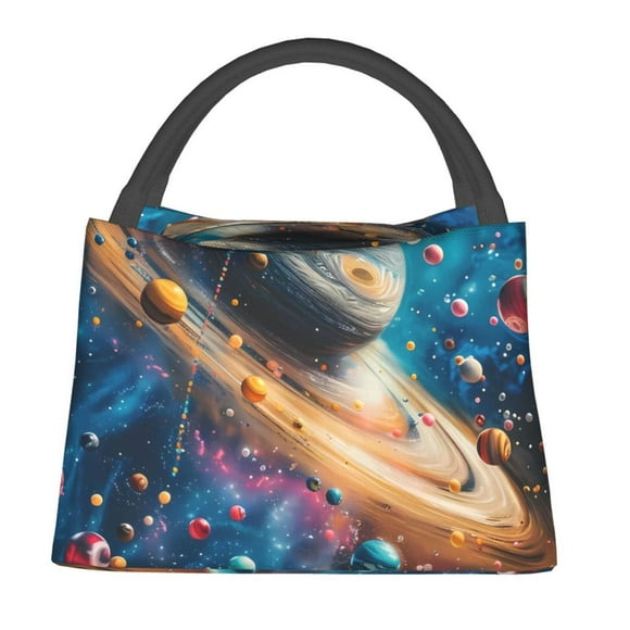 Fotbe Colorful Planet Universe Bolsa Térmica Portátil con Estampado, Bolsa de Entrega de Alimentos Aislada, Bolsa Reutilizable de Gran Capacidad para Comidas y Supermercado
