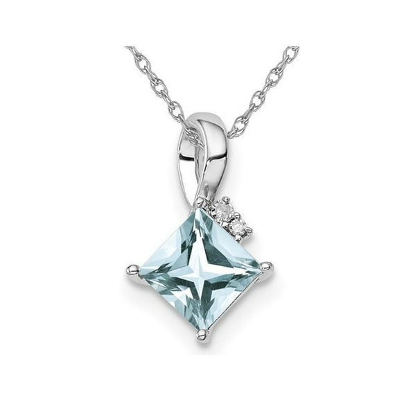Sterling Silver Princess Cut Aquamarine Pendant Necklace with Chain (1/2 Carat)